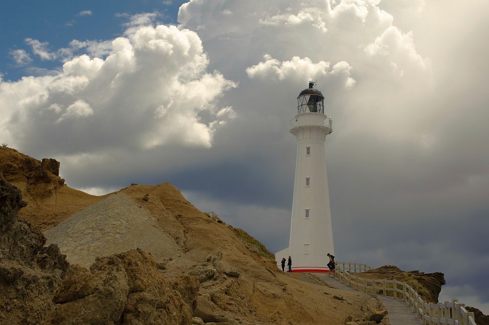 Castlepoint Lighthouse, New Zealand. Original public domain image from Wikimedia Commons