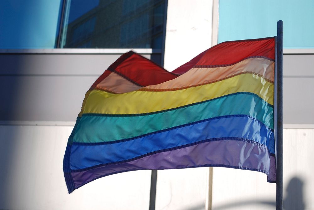 This is a rainbow flag. Original public domain image from Wikimedia Commons