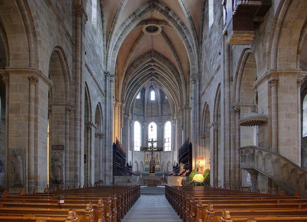 Inside view of the Bamberg cathedral. Original public domain image from Wikimedia Commons