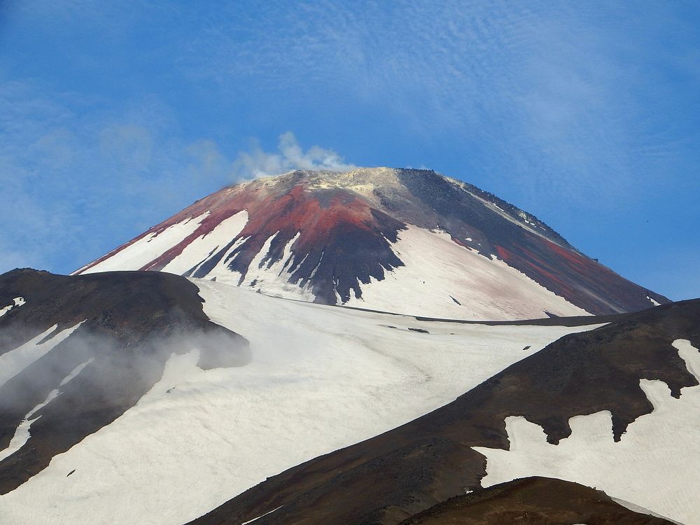 Volcano in Kamchatka in Russia. Original public domain image from Wikimedia Commons