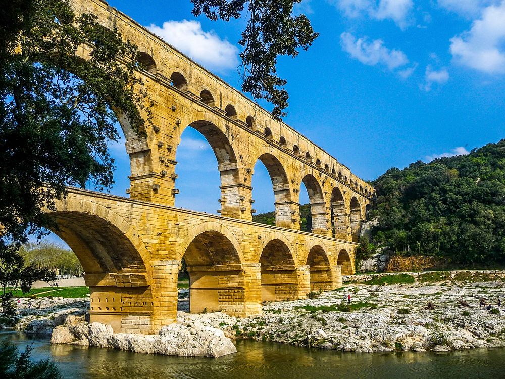 Pont Du Gard Nimes Arles Ales Viaduct Aqueduct. Original public domain image from Wikimedia Commons