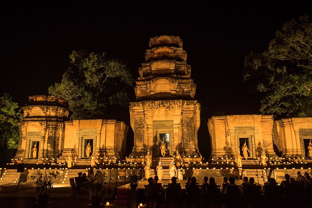 Night show at Asian temple. Original public domain image from Wikimedia Commons