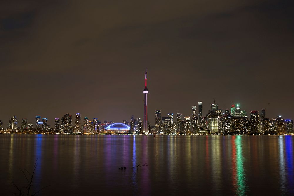 Night skyline of Toronto, Canada from waterside. Original public domain image from Wikimedia Commons