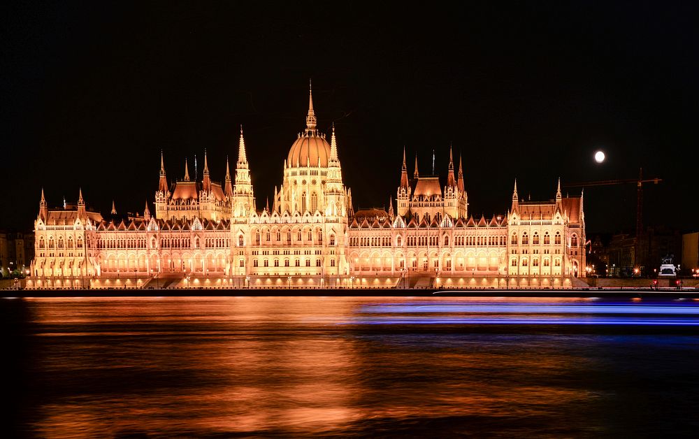 Illuminated Castle at Night. Original public domain image from Wikimedia Commons