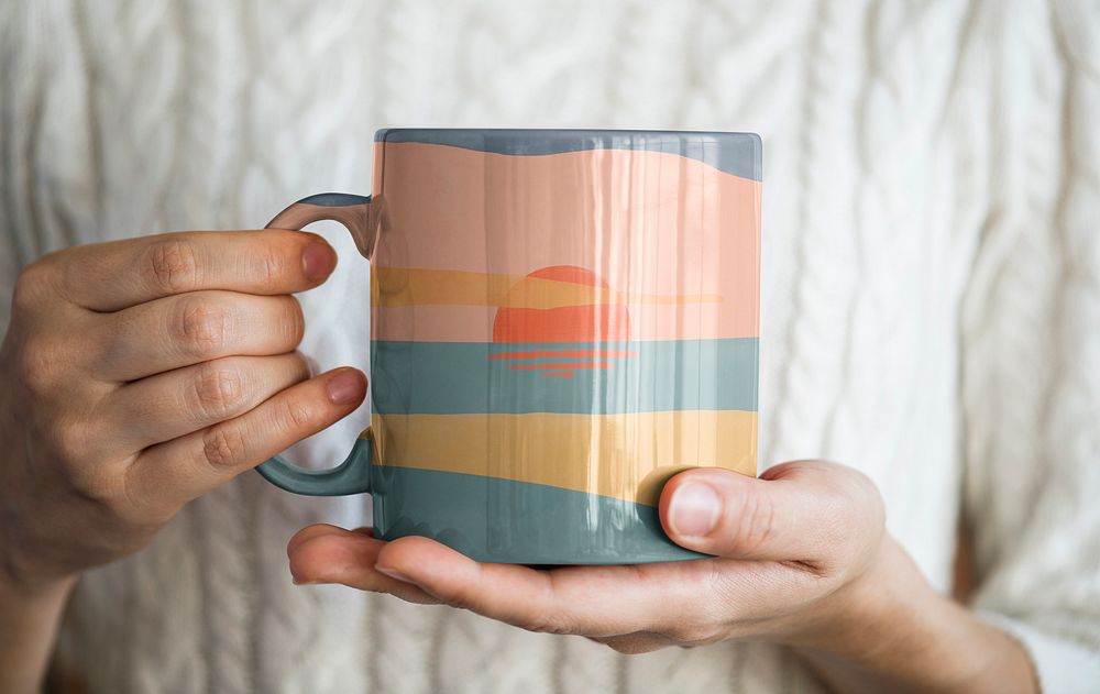 Mug mockup psd, woman hands holding a cup 