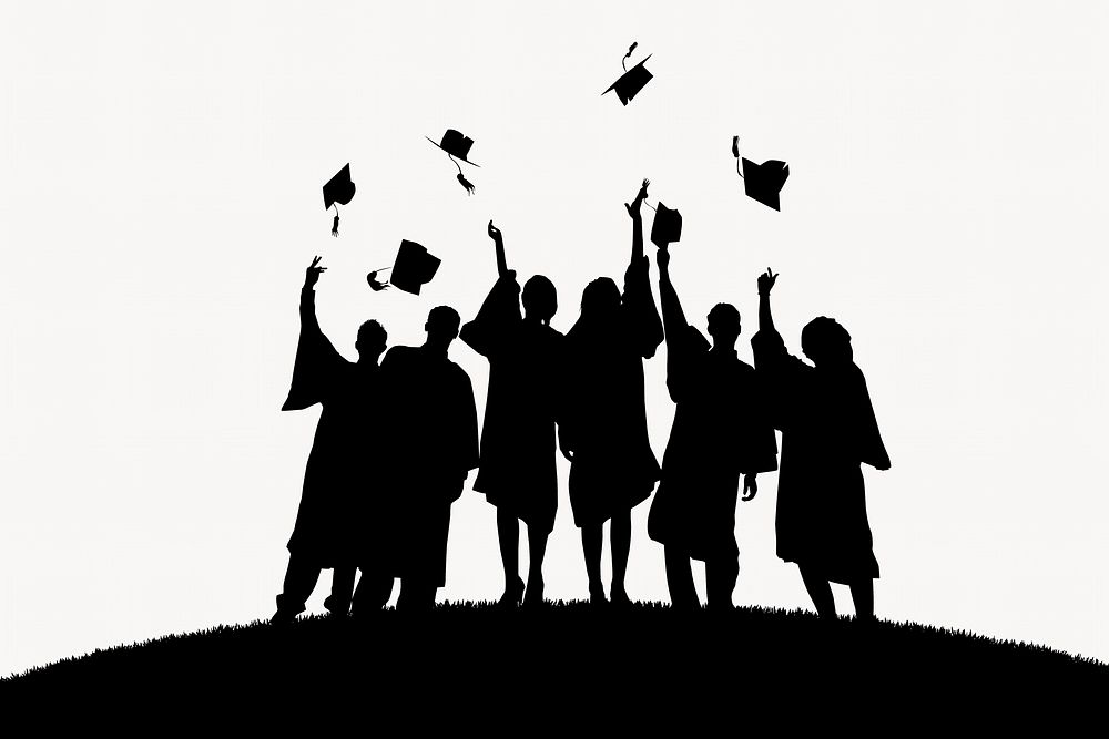 Tossing graduation cap silhouette isolated image on white background