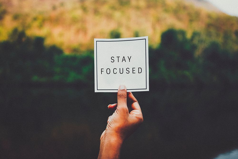 Stay focused wallpaper background inspirational quote, retro tone filter