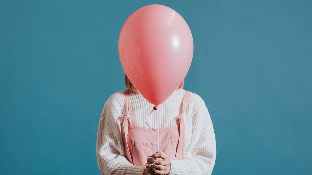 Balloon desktop wallpaper background with a girl, minimal pastel HD image