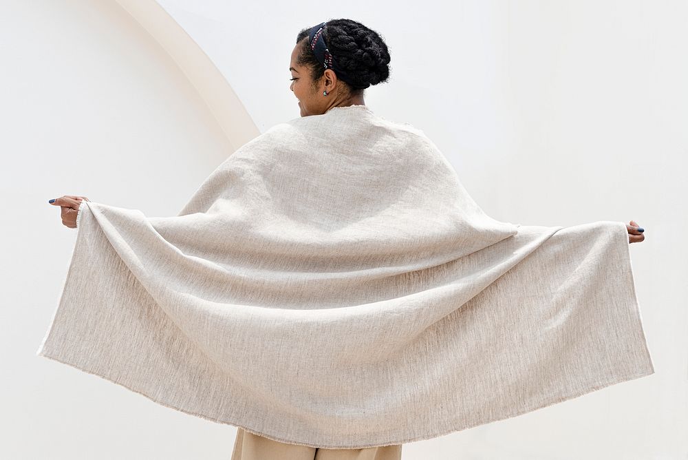 Throw blanket in beige earth tone minimal style