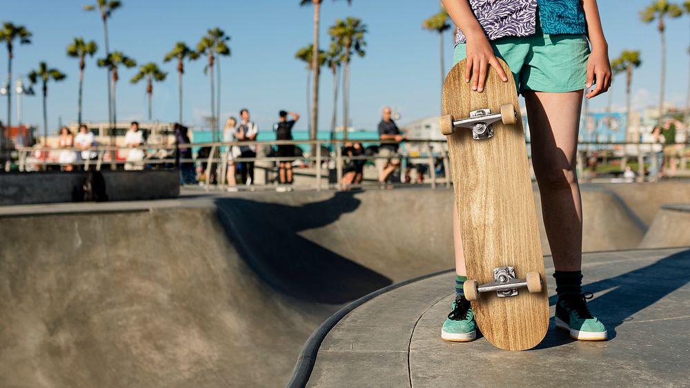 Teen skater girl, at a skatepark in Venice Beach, LA