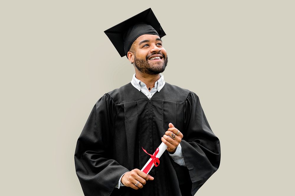 Graduating university student in graduation gown