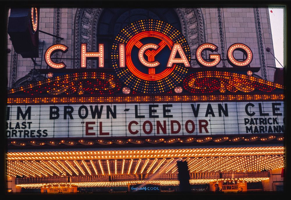 Chicago Theater neon marquee, Chicago, Illinois (1970) photography in high resolution by John Margolies. Original from the…