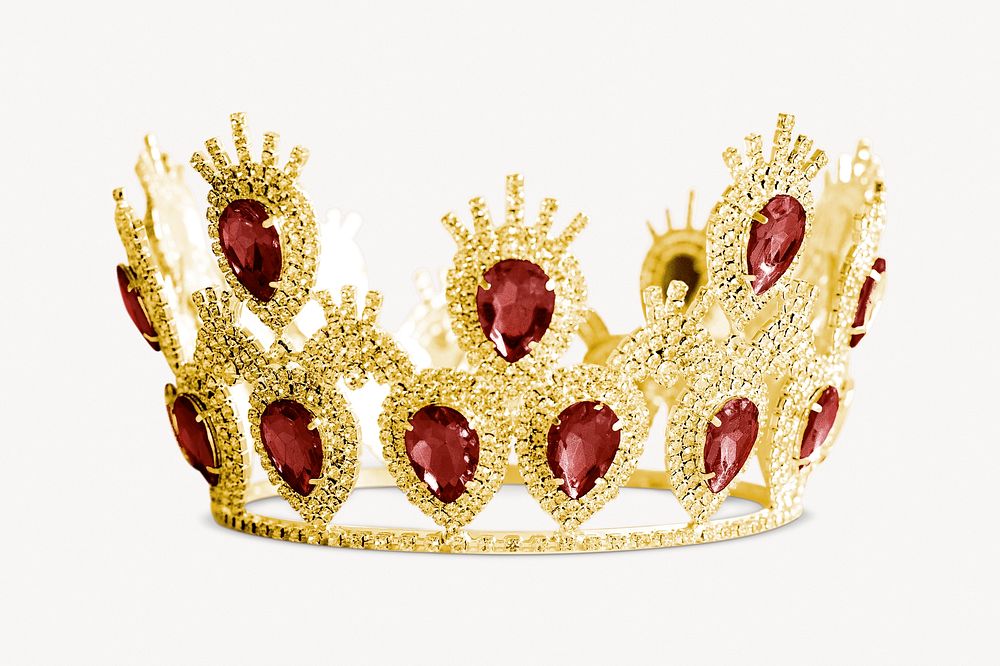 Gold crown, royal headwear accessory isolated image