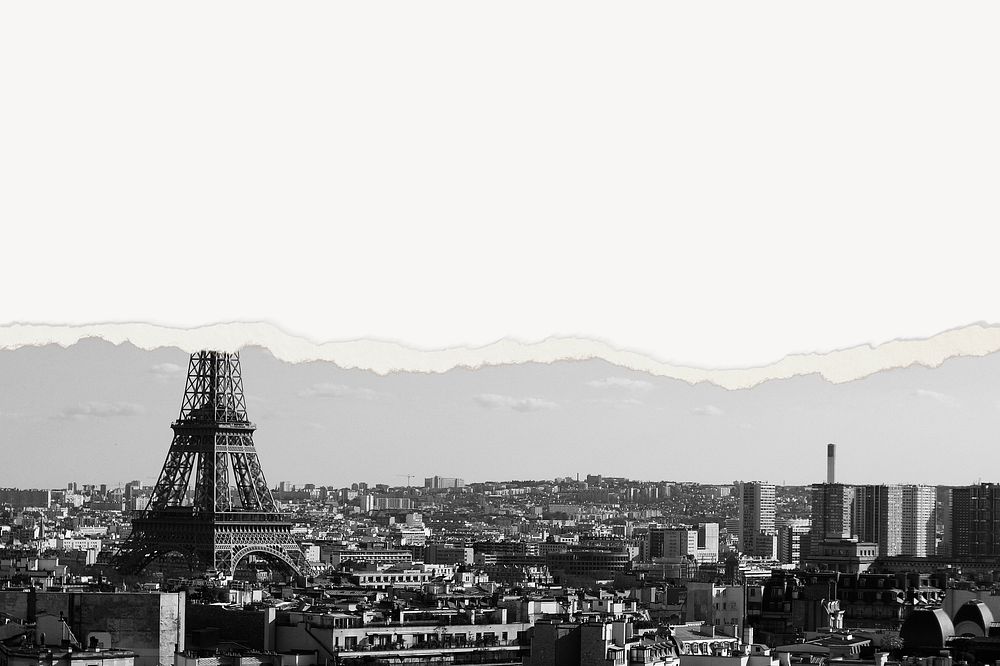 Paris skyline background, ripped paper border