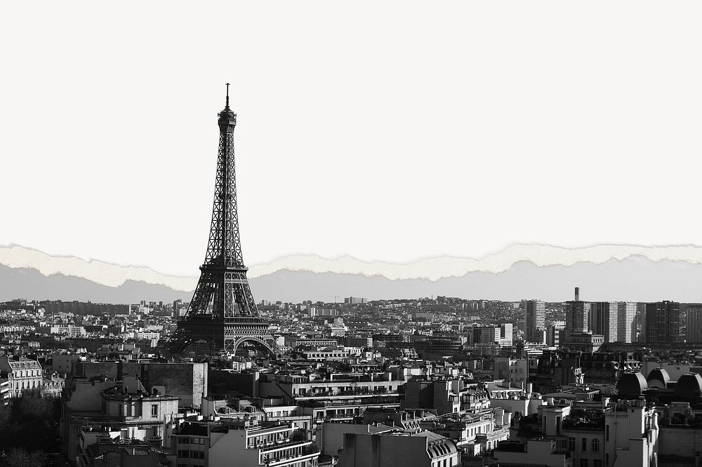 Paris skyline background, ripped paper border