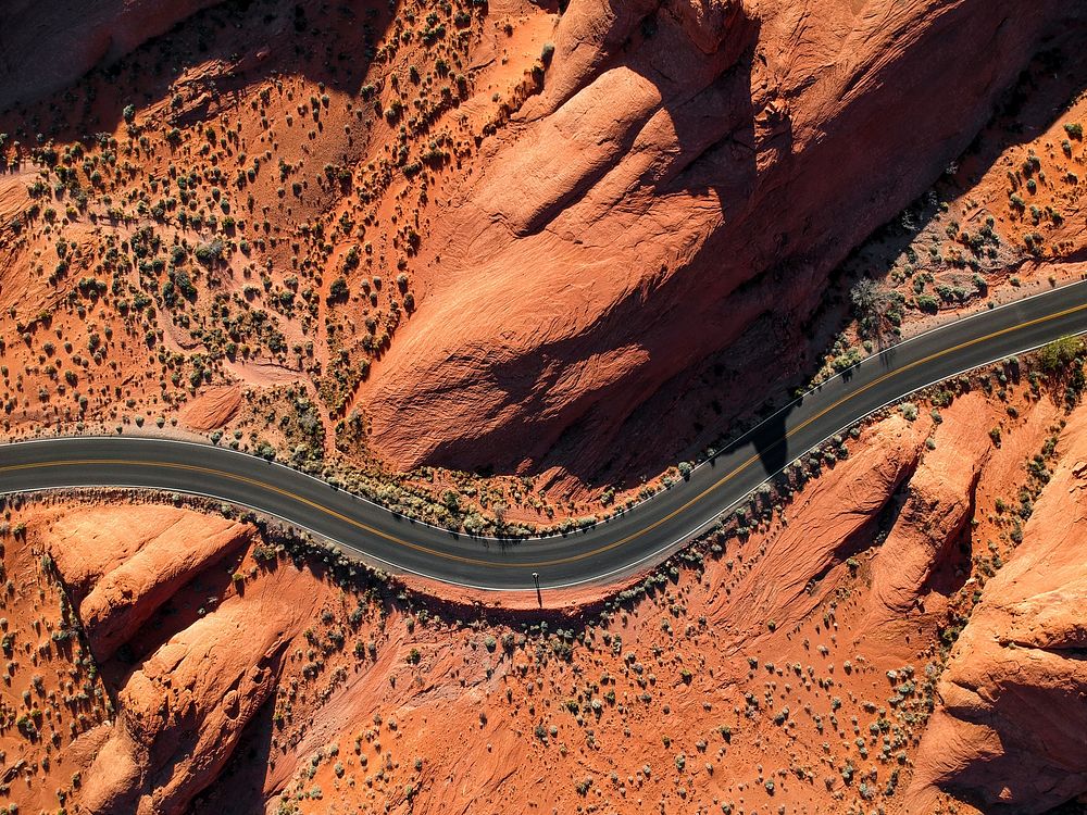 Aerial view of a winding road in Nevada, USA