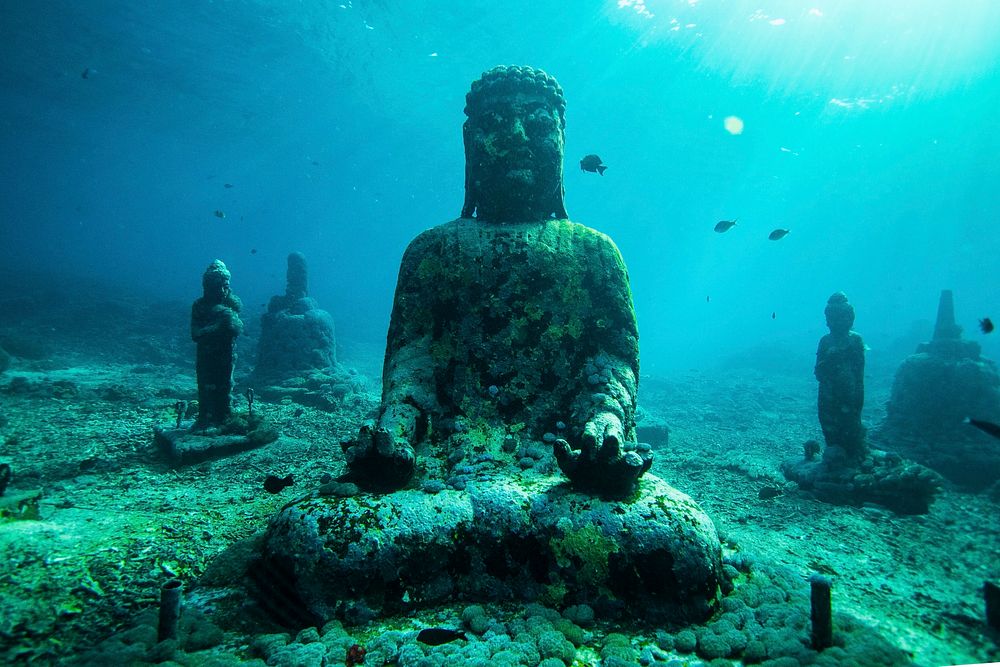 Underwater Buddha ruins in Nusa Lambongan Island, Indonesia.
