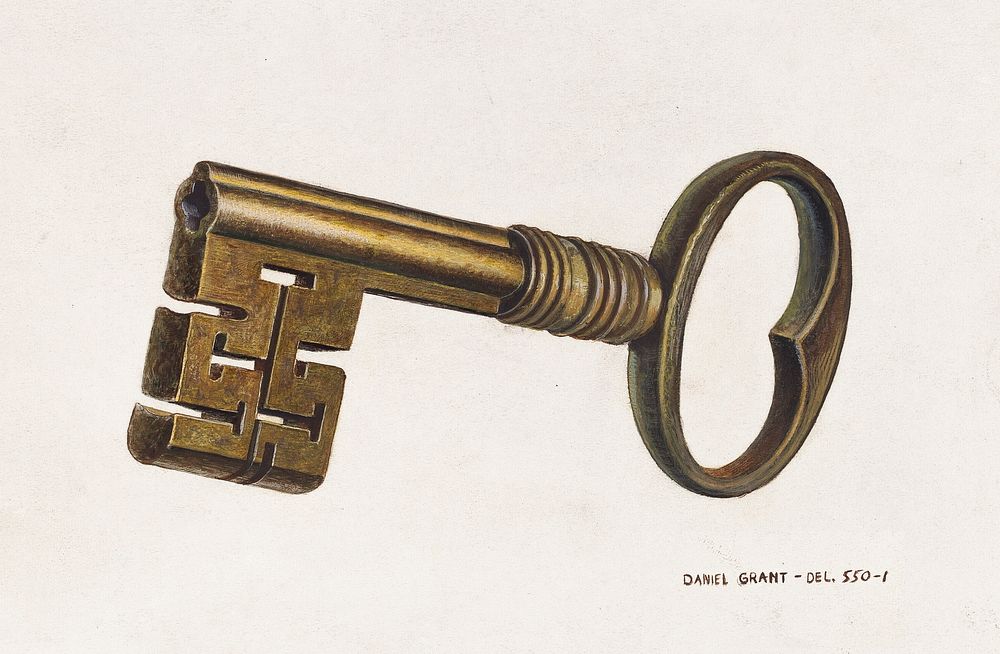 Brass Key (ca. 1940) by D.J. Grant. Original from The National Gallery of Art. Digitally enhanced by rawpixel.