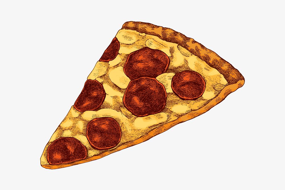Hand drawn pepperoni pizza slice vector