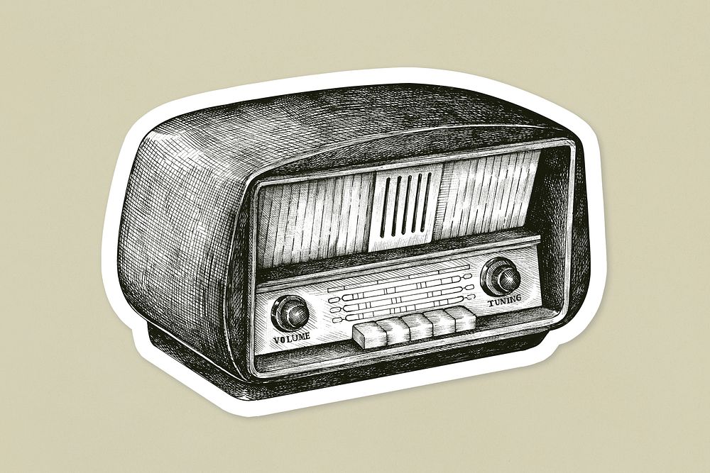 Hand drawn retro wooden radio sticker