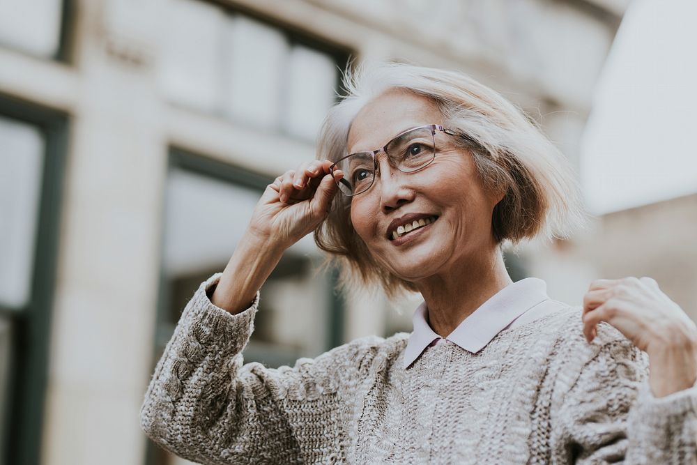 Senior Asian woman wearing glasses