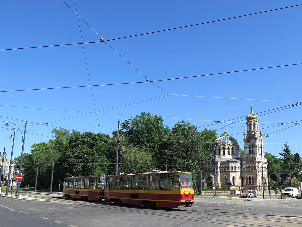 Downtown city sites in Łodz, Poland. Original public domain image from Flickr