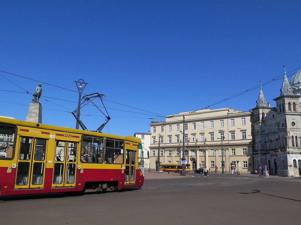 Downtown city sites in Łodz, Poland. Original public domain image from Flickr