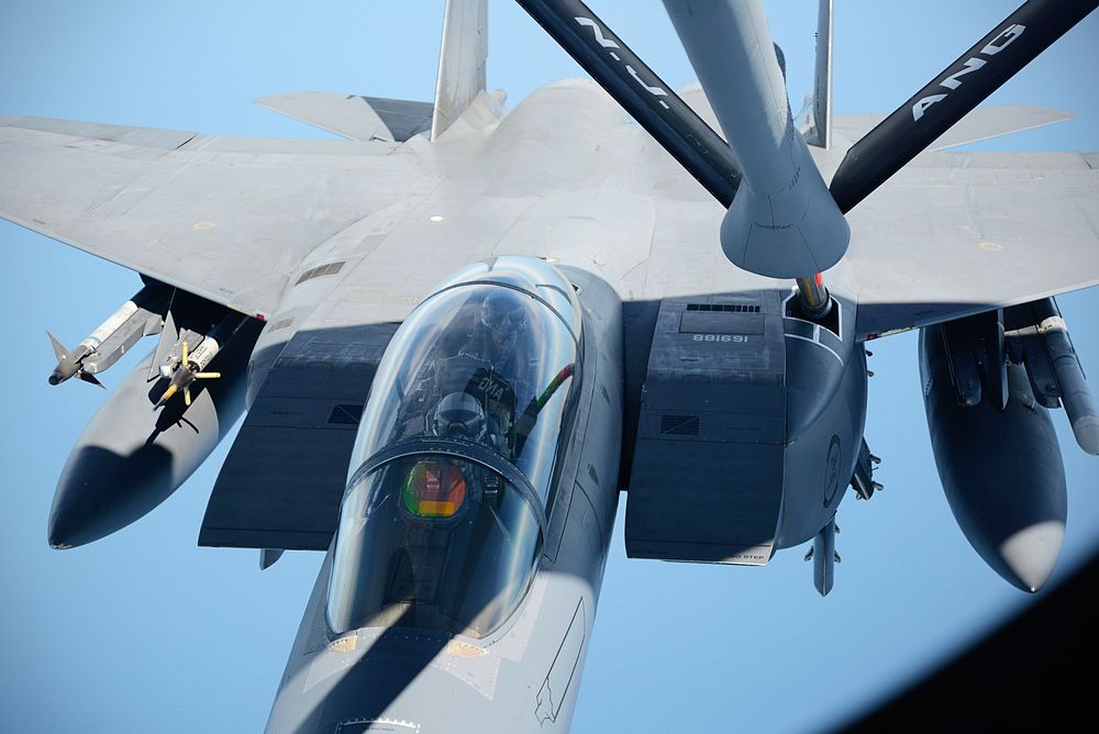 An F-15E Strike Eagle from the 334th Fighter Squadron. Original public domain image from Flickr