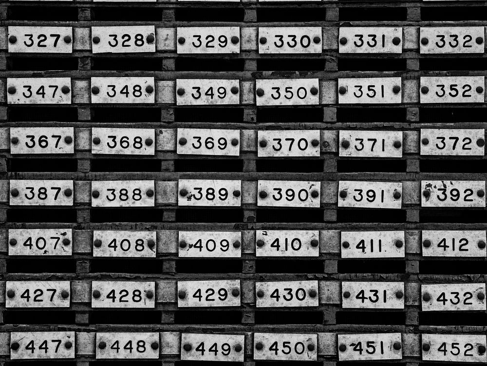 Old black and white numeric mailbox. Original public domain image from Flickr
