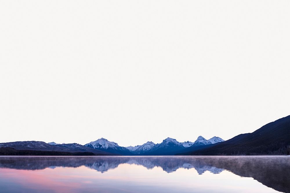 Lake landscape border collage element, off white design psd