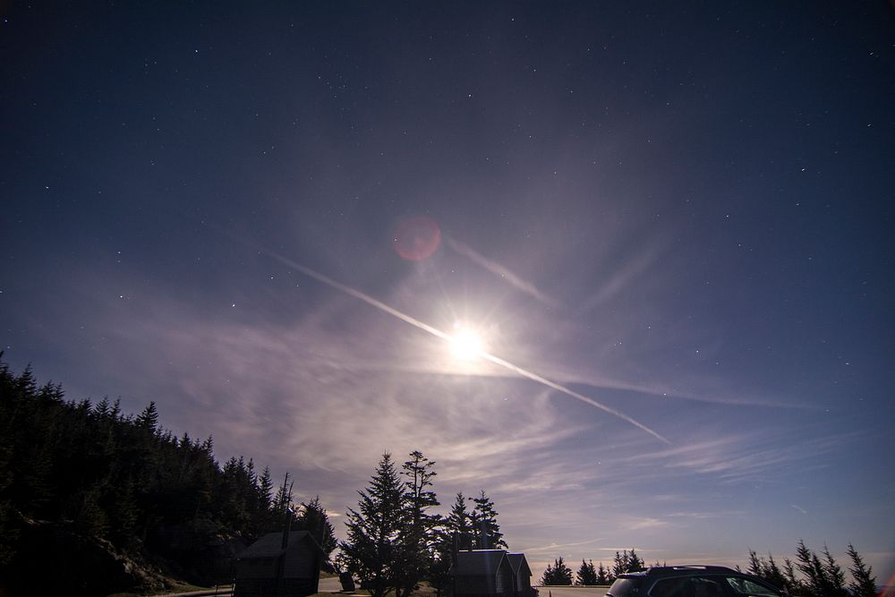 Moon shining like the sun at Clingmans Dome, March 2018 Thom McManus.