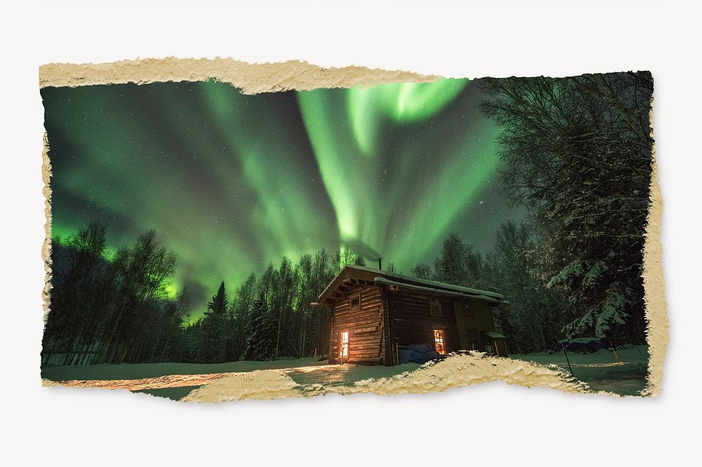 Northern lights on ripped paper, nature image