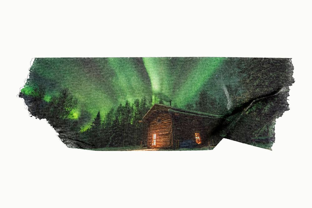 Northern lights on ripped washi tape, nature image