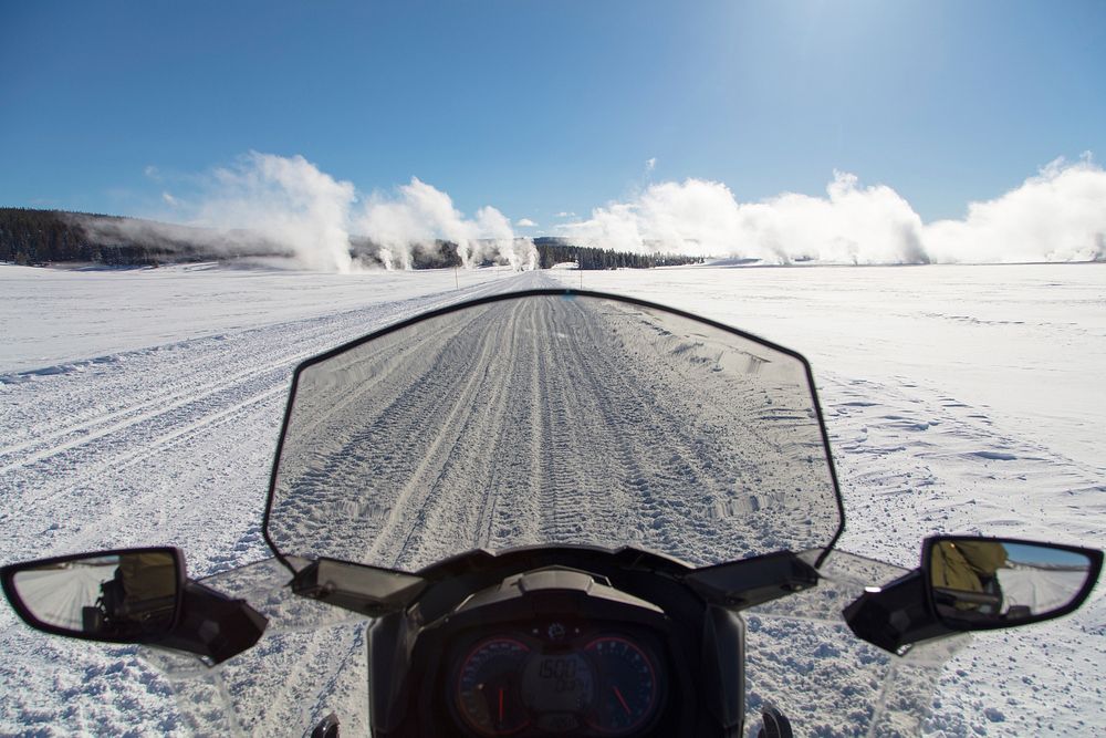Snowmobile views of Lower Geyser Basin. Original public domain image from Flickr