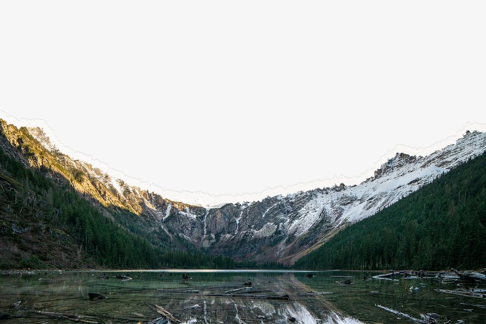 Avalanche lake background, ripped paper, nature aesthetic border