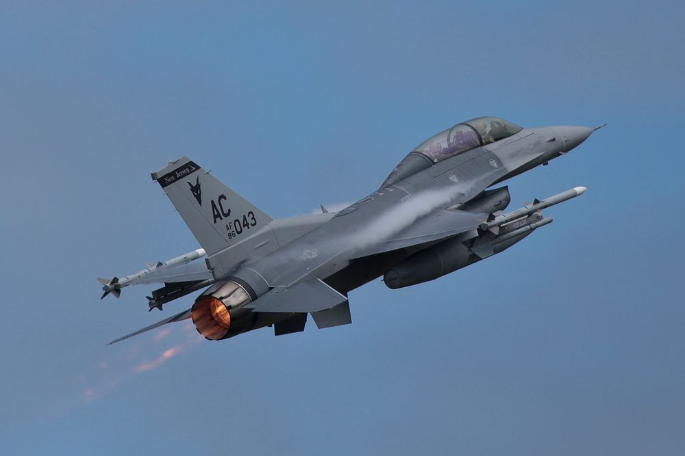 A New Jersey Air National Guard F-16D Fighting Falcon from the 177th Fighter Wing takes off for a mission during a three-day…