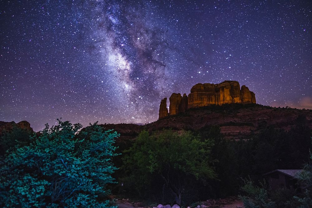View of the Milky Way over Cathedral Rock, seen from the Cathedral Rock Trailhead on Back O' Beyond Road, Coconino National…