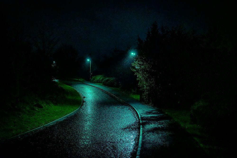 Street at night after the rain. Original public domain image from Flickr