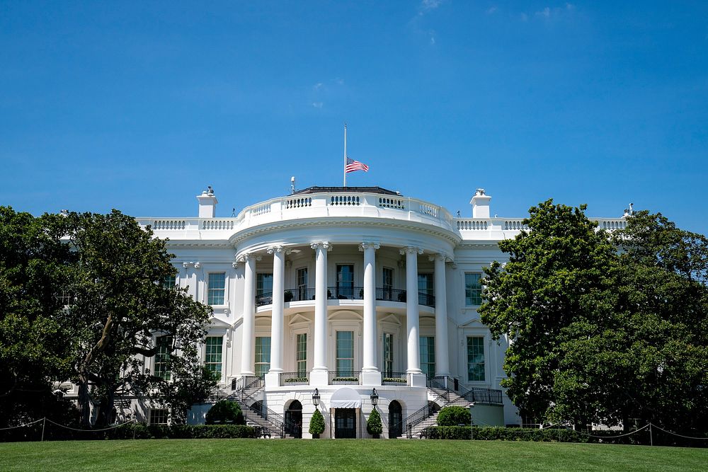 The United States Flag Flies at Half-Staff Atop the White House, honoring the memory and historic public service of civil…
