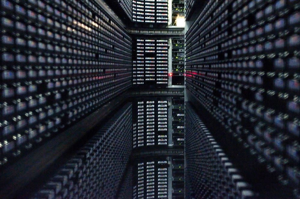 Interior of StorageTek tape library at NERSC. Free public domain CC0 photo. 