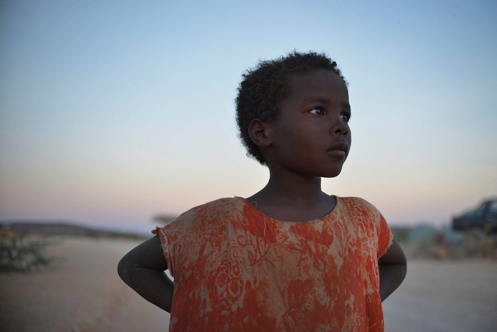 A girl stands in an IDP camp on the outskirts of Belet Weyne on February 20. Original public domain image from Flickr