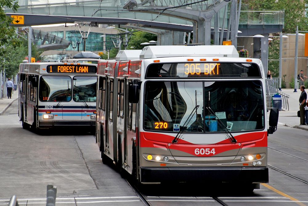 Calgary BRT, a distinctive, frequent, and limited stop bus service, similar to LRT.Original public domain: Flickr