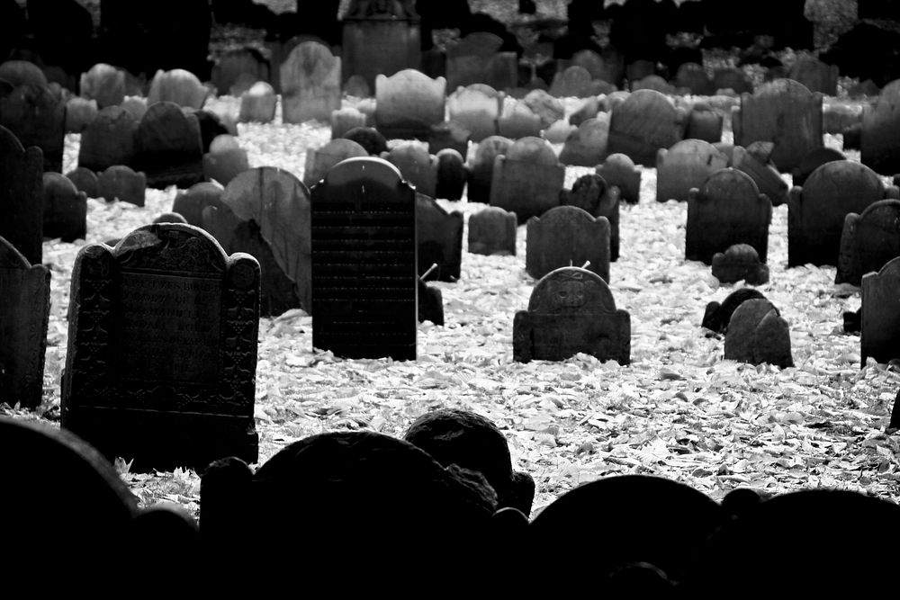 Graveyard in black and white. Original public domain image from Flickr