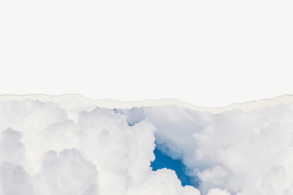 White clouds background, ripped paper border