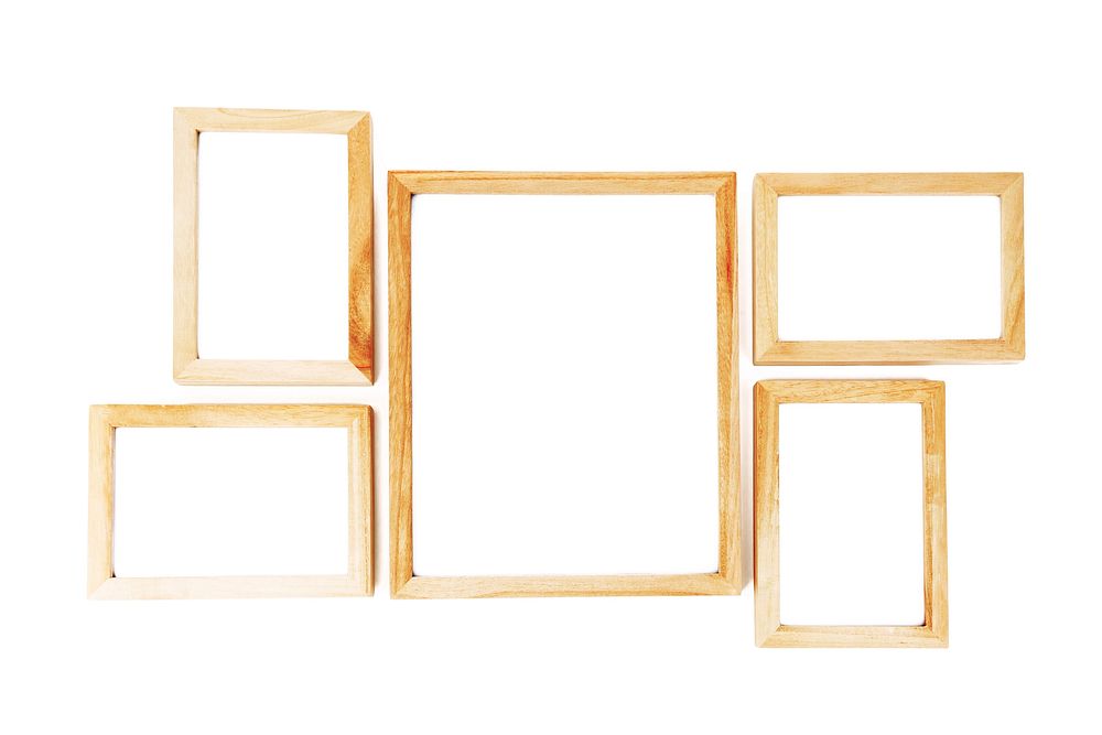 Empty wooden frames, white background. Free public domain CC0 photo.