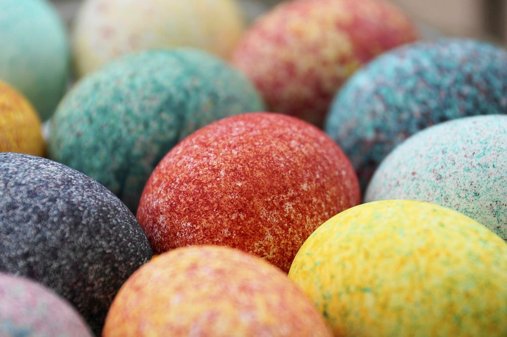 Many colorful Easter eggs. Free public domain CC0 image. 