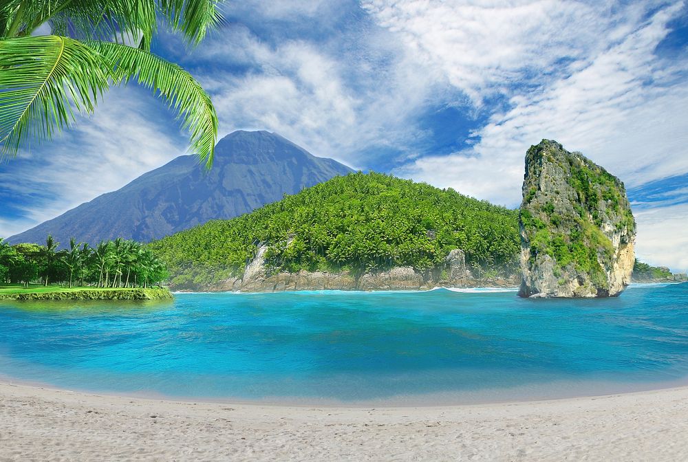 Beautiful mountain island beach. Free public domain CC0 image.