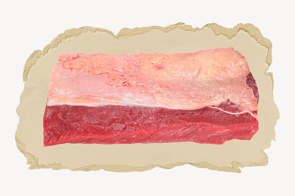Raw meat, ripped paper collage element