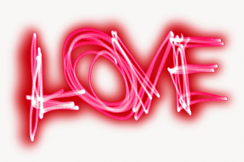 Love typography, pink neon isolated image