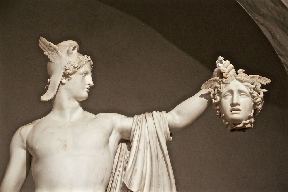 Closeup on Perseus with the Head of Medusa. Free public domain CC0 image.